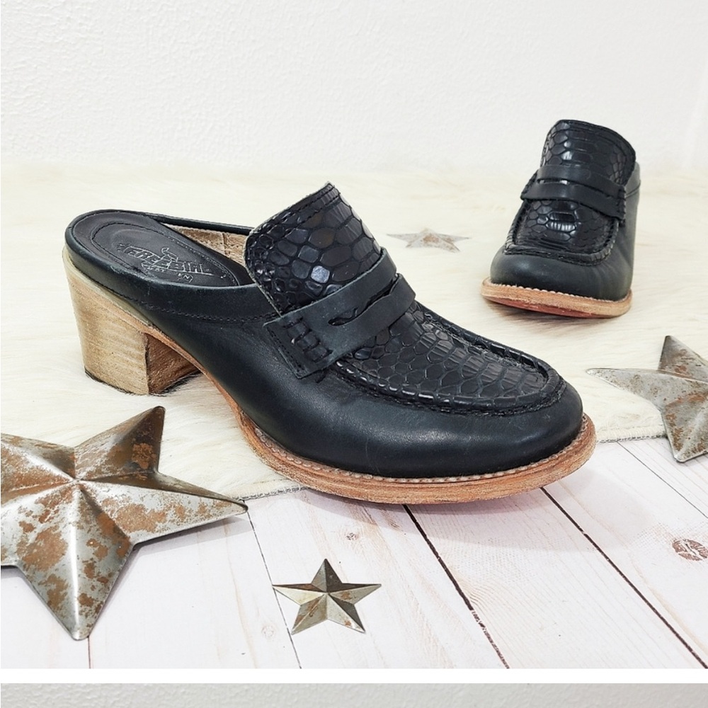 Freebird Collins loafers black croc leather heeled backless size 9